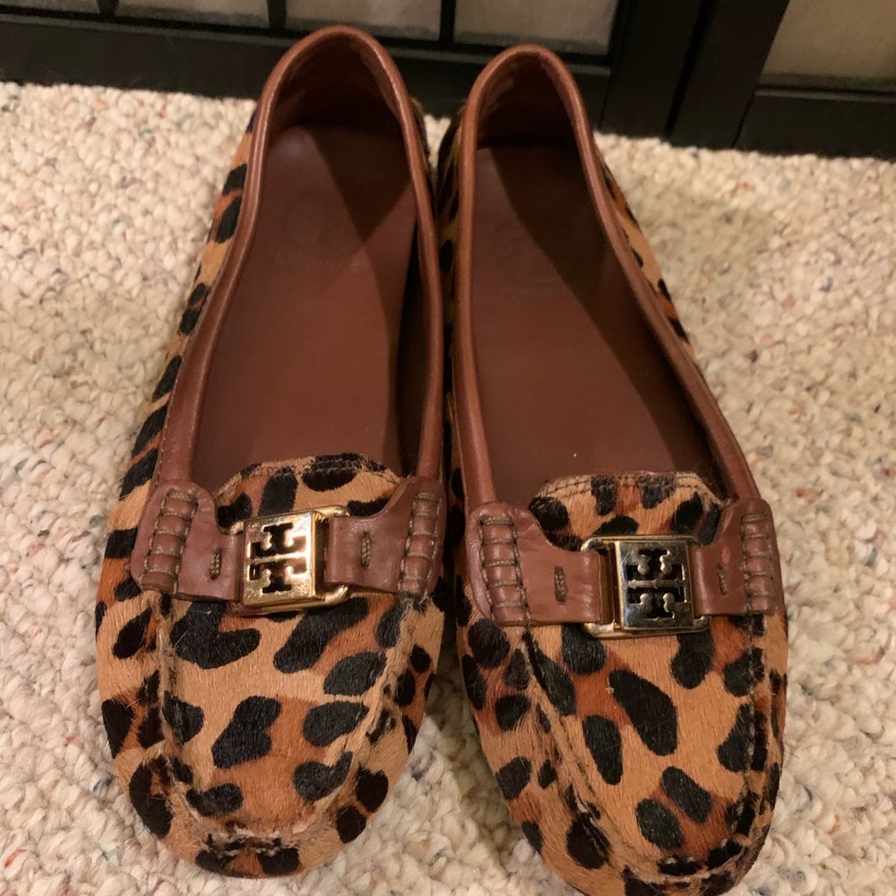 Tory Burch Leopard Print Leather and Pony Hair Driving Loafers